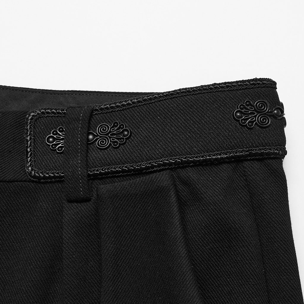 WK-669XCM Gothic Pants Black Slim Fit Classic Buttoned Design Mens Trousers - Image 17