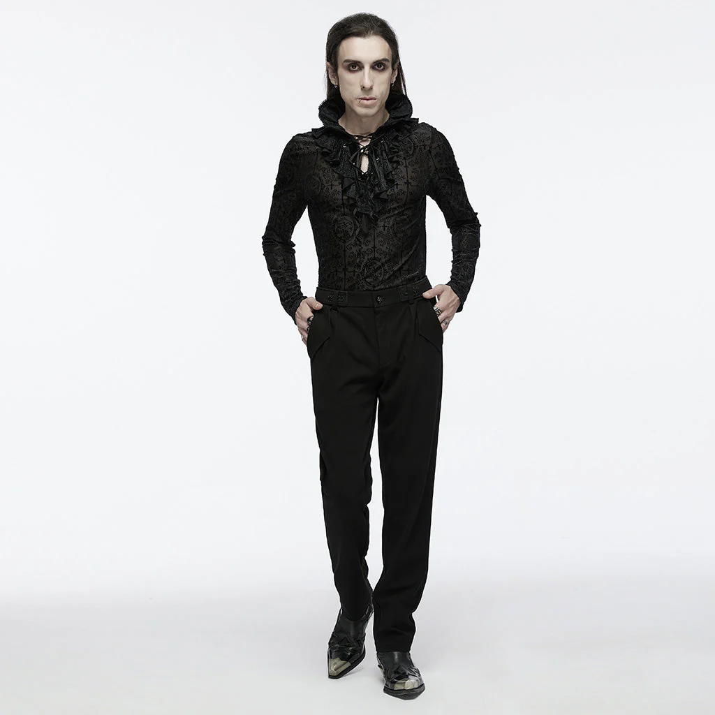 WK-669XCM Gothic Pants Black Slim Fit Classic Buttoned Design Mens Trousers - Image 24