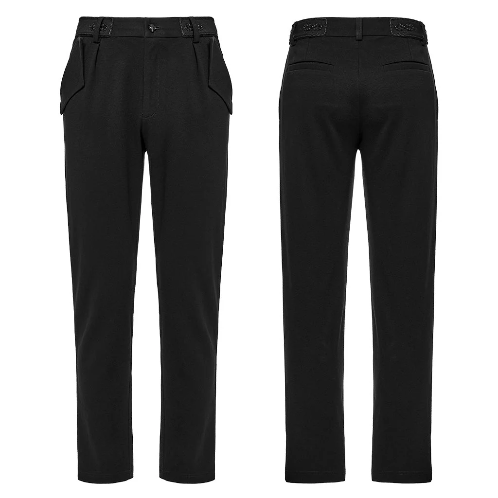 WK-669XCM Gothic Pants Black Slim Fit Classic Buttoned Design Mens Trousers - Image 25