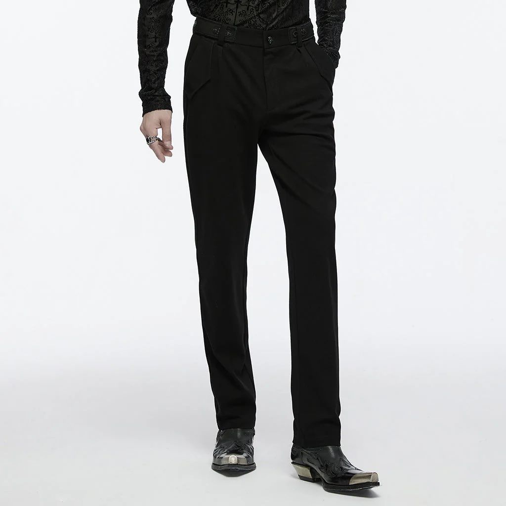 WK-669XCM Gothic Pants Black Slim Fit Classic Buttoned Design Mens Trousers - Image 3