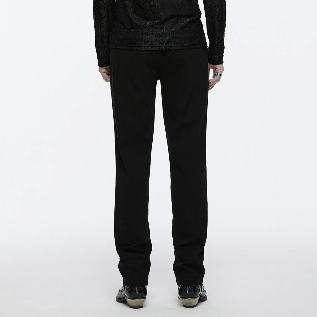 WK-669XCM Gothic Pants Black Slim Fit Classic Buttoned Design Mens Trousers - Image 4