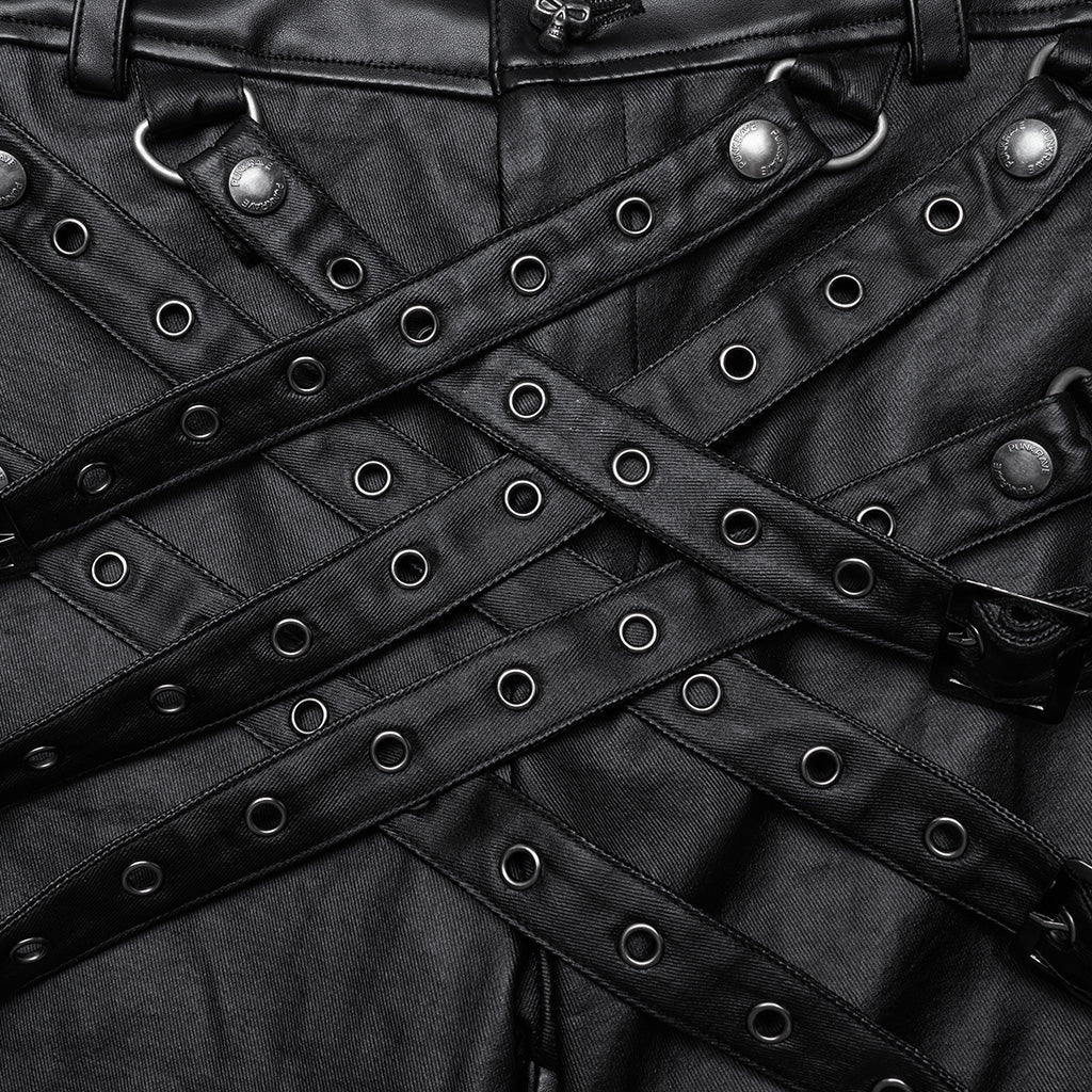 WK-672PCM Gothic Leather Strap Buckled Punk Pants with Fringe Detail - Image 17