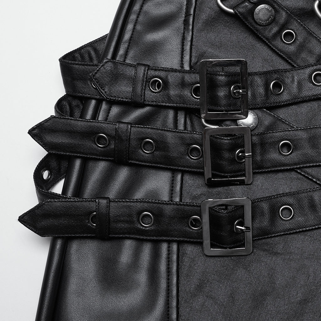 WK-672PCM Gothic Leather Strap Buckled Punk Pants with Fringe Detail - Image 8