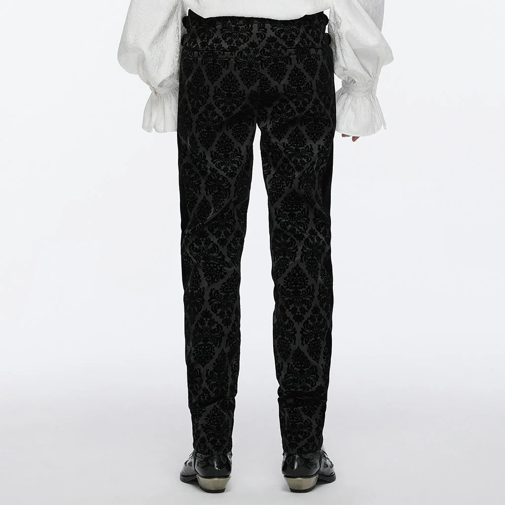 WK-673XCM Gothic Pants Velvet Damask Print Retro Embellished Trim Design - Image 23