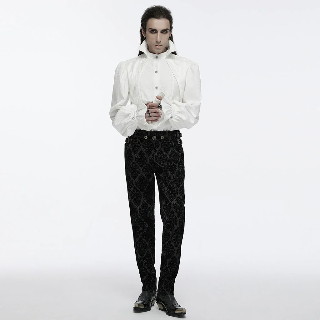 WK-673XCM Gothic Pants Velvet Damask Print Retro Embellished Trim Design - Image 24