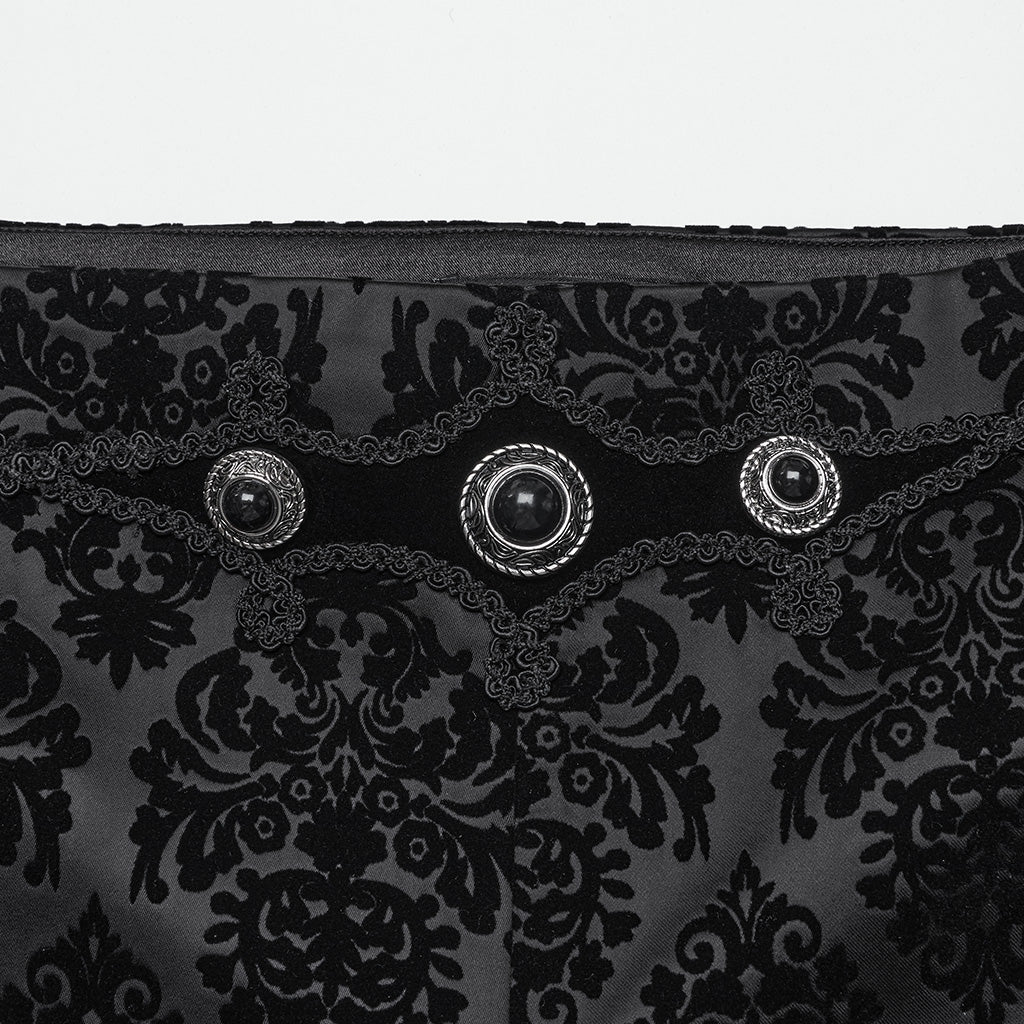 WK-673XCM Gothic Pants Velvet Damask Print Retro Embellished Trim Design - Image 7