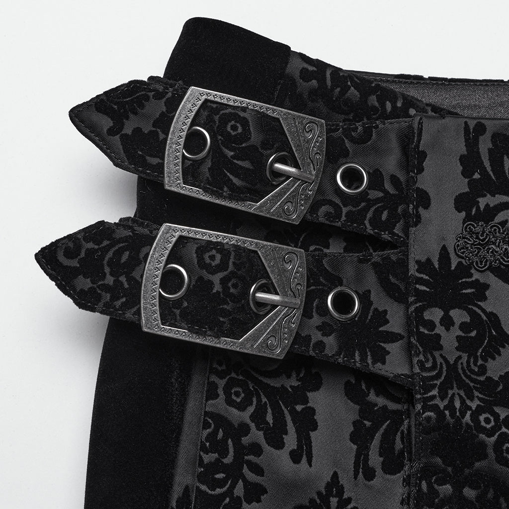 WK-673XCM Gothic Pants Velvet Damask Print Retro Embellished Trim Design - Image 8
