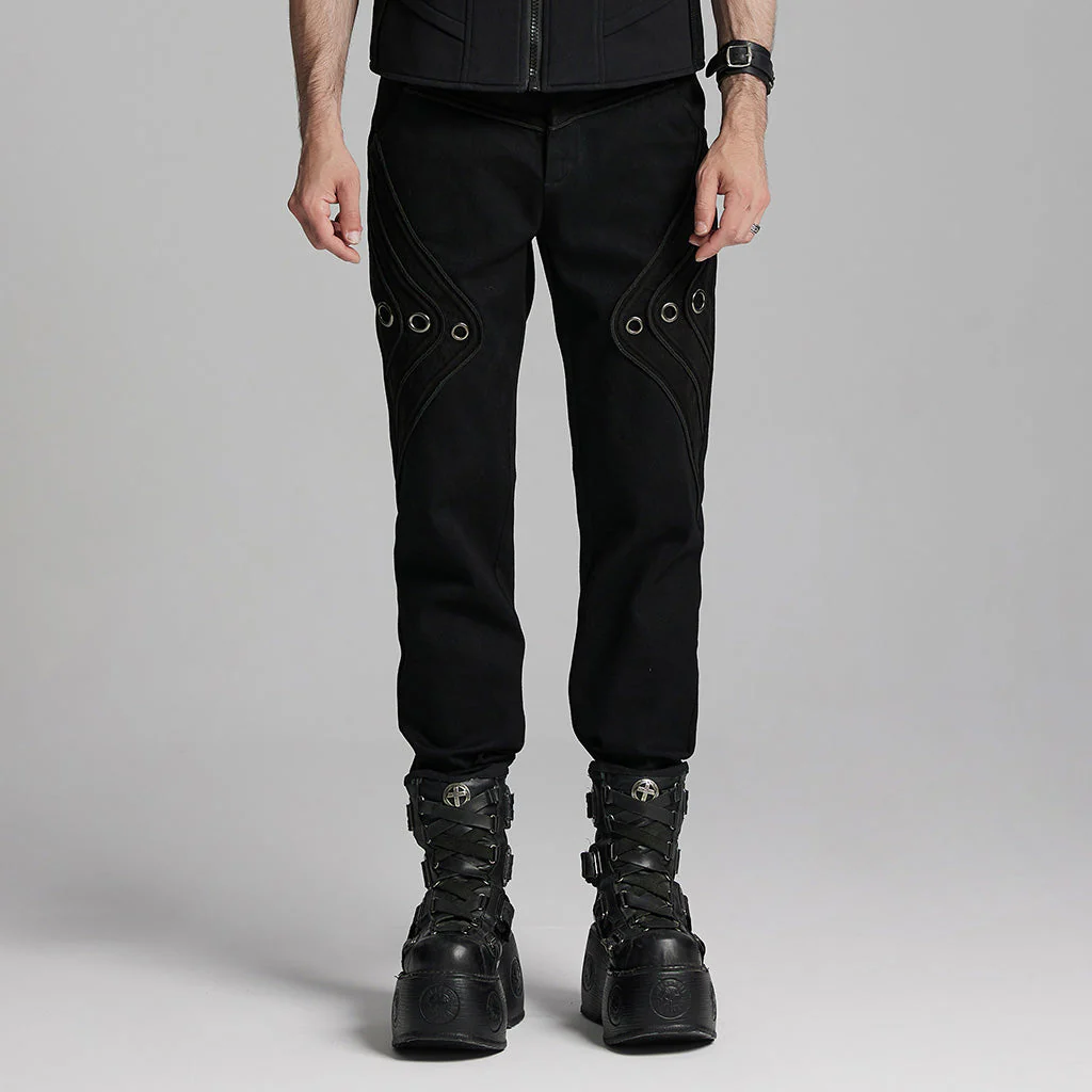 WK-674XCM Steampunk Goth Eyelet Accent Slim-Fit Punk Pants - Image 11
