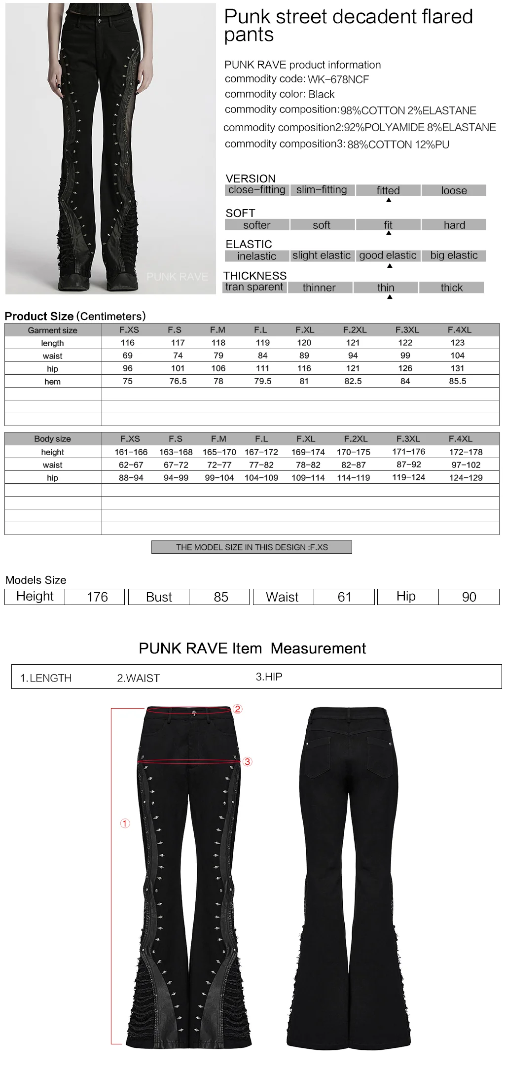 WK-678NCF Edgy Spike Studded Gothic Punk Pants Statement Style - Image 2
