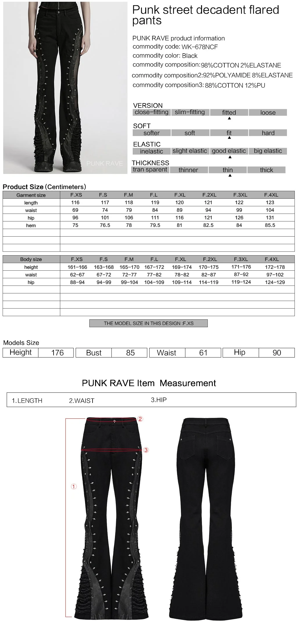 WK-678NCF Edgy Spike Studded Gothic Punk Pants Statement Style - Image 22