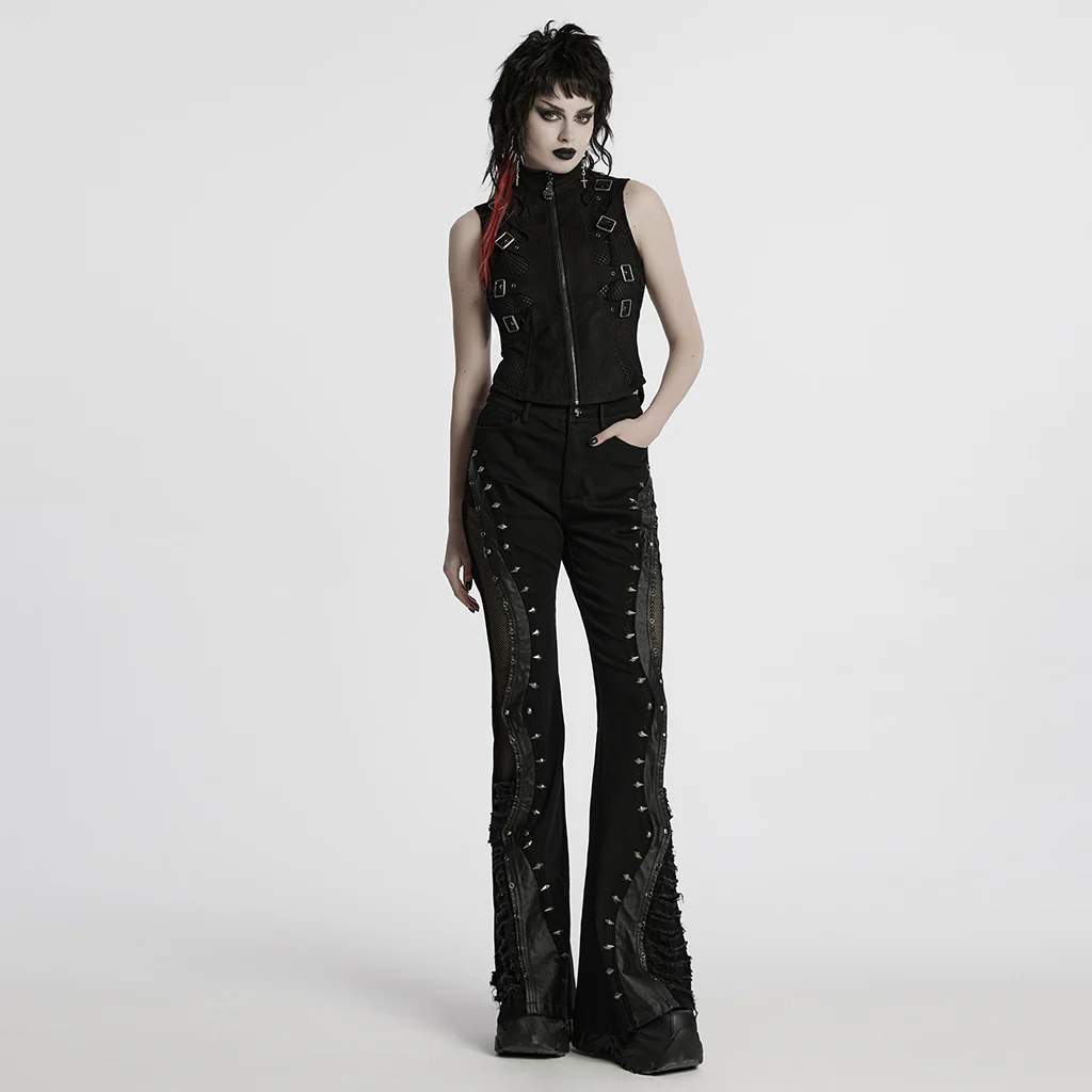 WK-678NCF Edgy Spike Studded Gothic Punk Pants Statement Style - Image 5