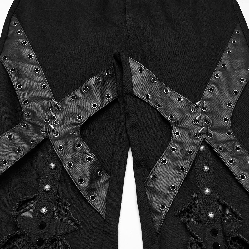 WK-679DQF Edgy Studded Flare Gothic Punk Pants with Lace Details - Image 18