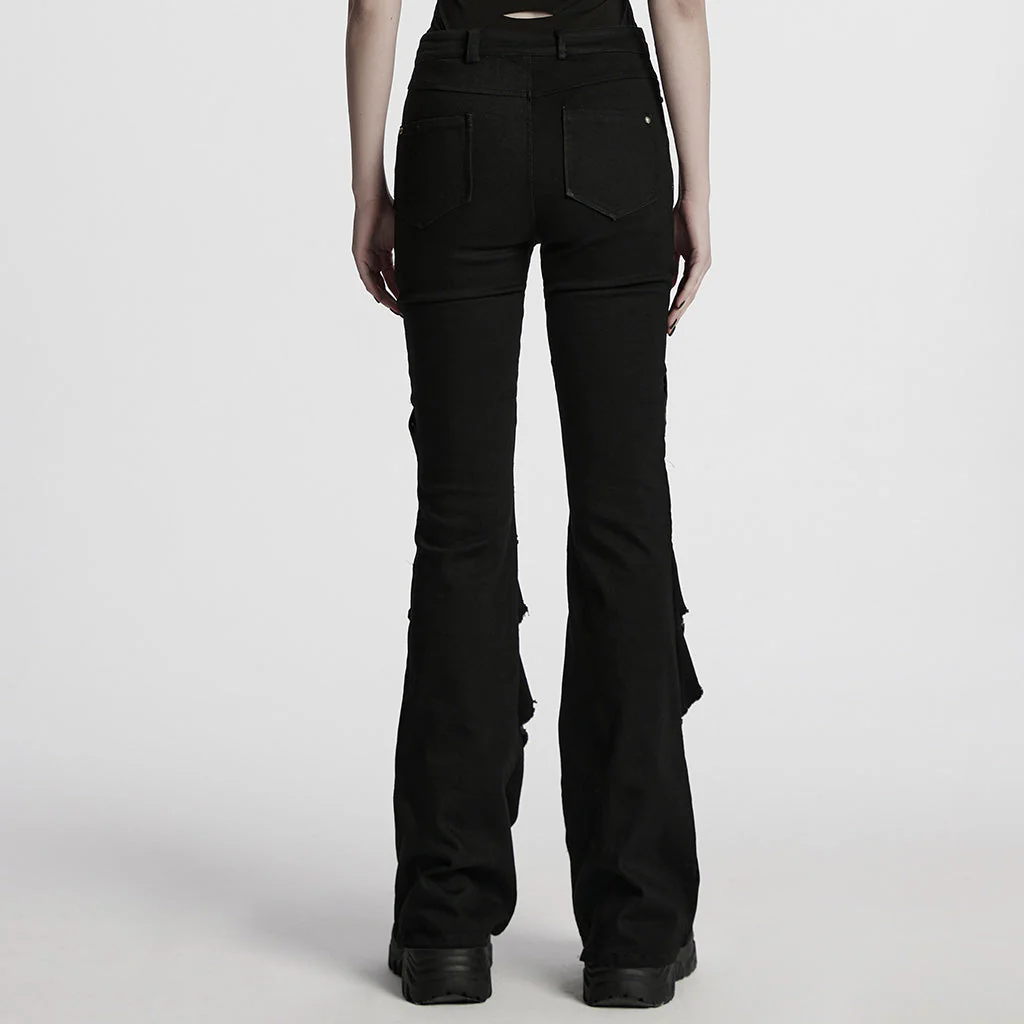 WK-679DQF Edgy Studded Flare Gothic Punk Pants with Lace Details - Image 24