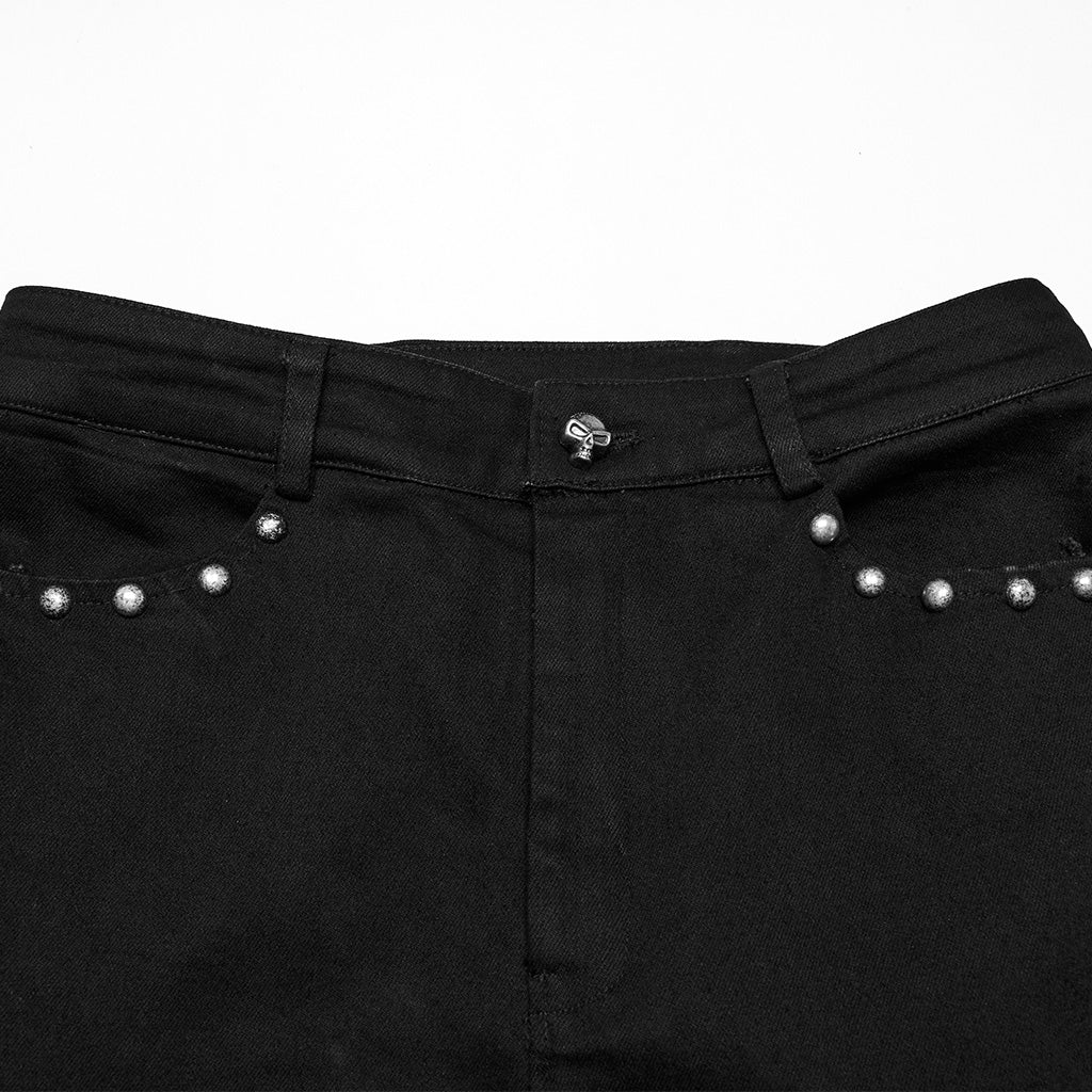 WK-679DQF Edgy Studded Flare Gothic Punk Pants with Lace Details - Image 3