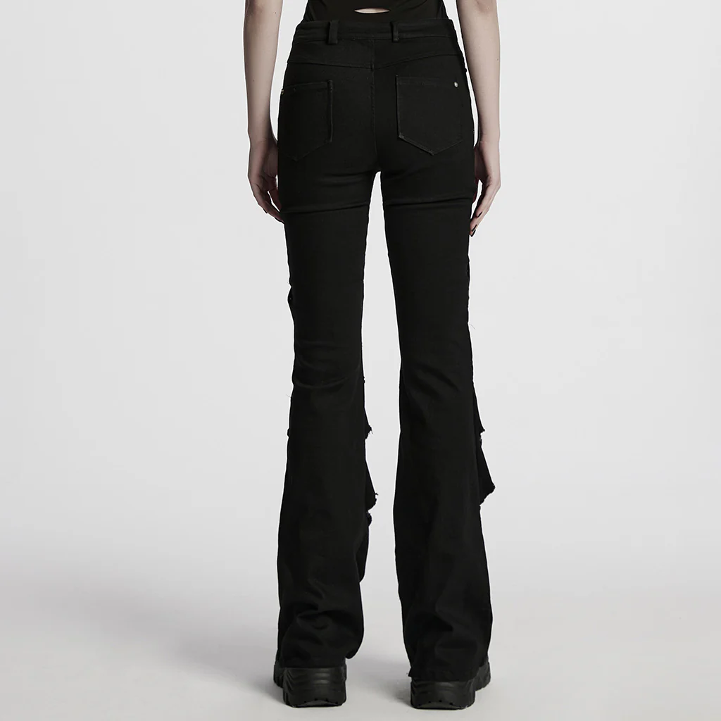 WK-679DQF Edgy Studded Flare Gothic Punk Pants with Lace Details - Image 5