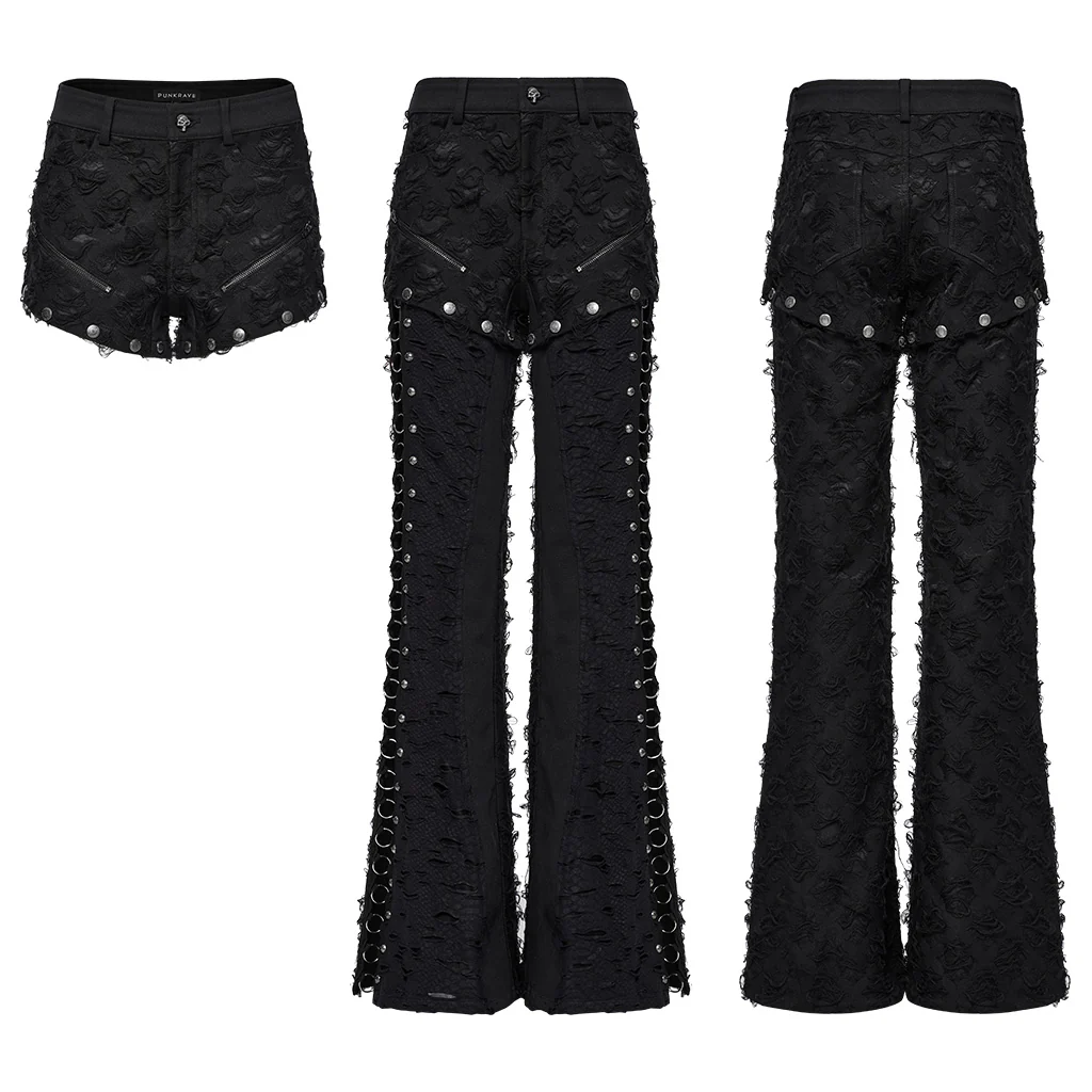 WK-680XCF Gothic Lace Up Flared Punk Pants Stud Accents - Image 6