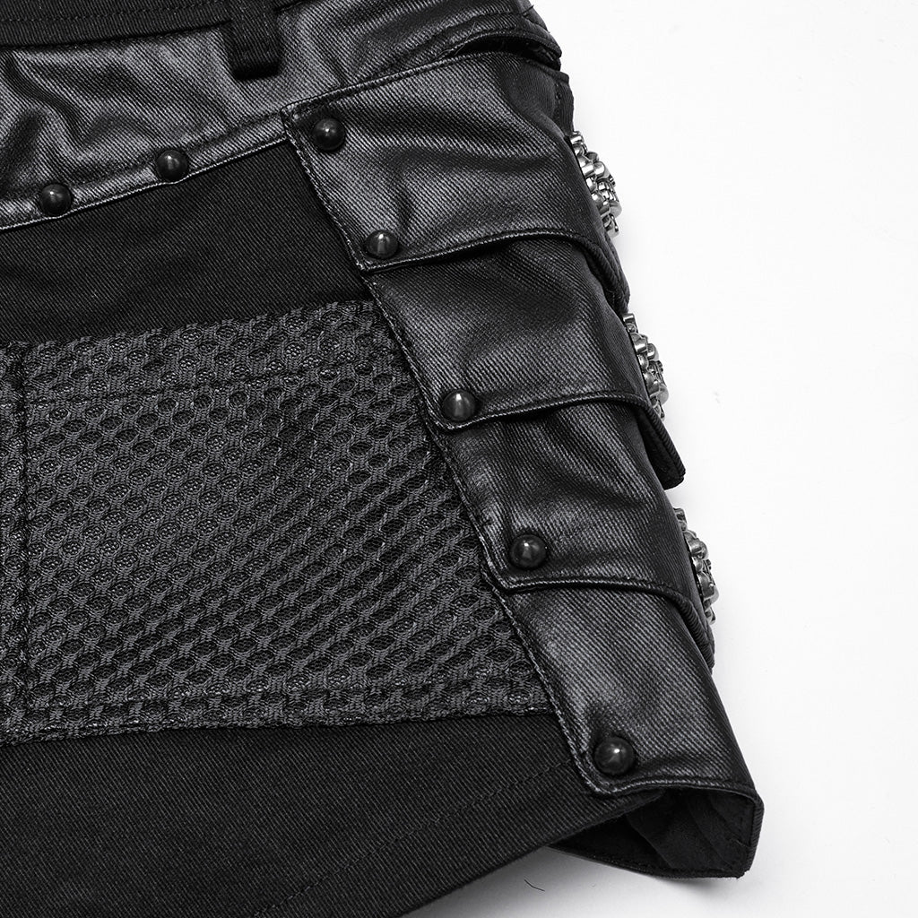 WK-685XDF Gothic Punk Pants with Studded Black Faux Leather High Waist Design - Image 18