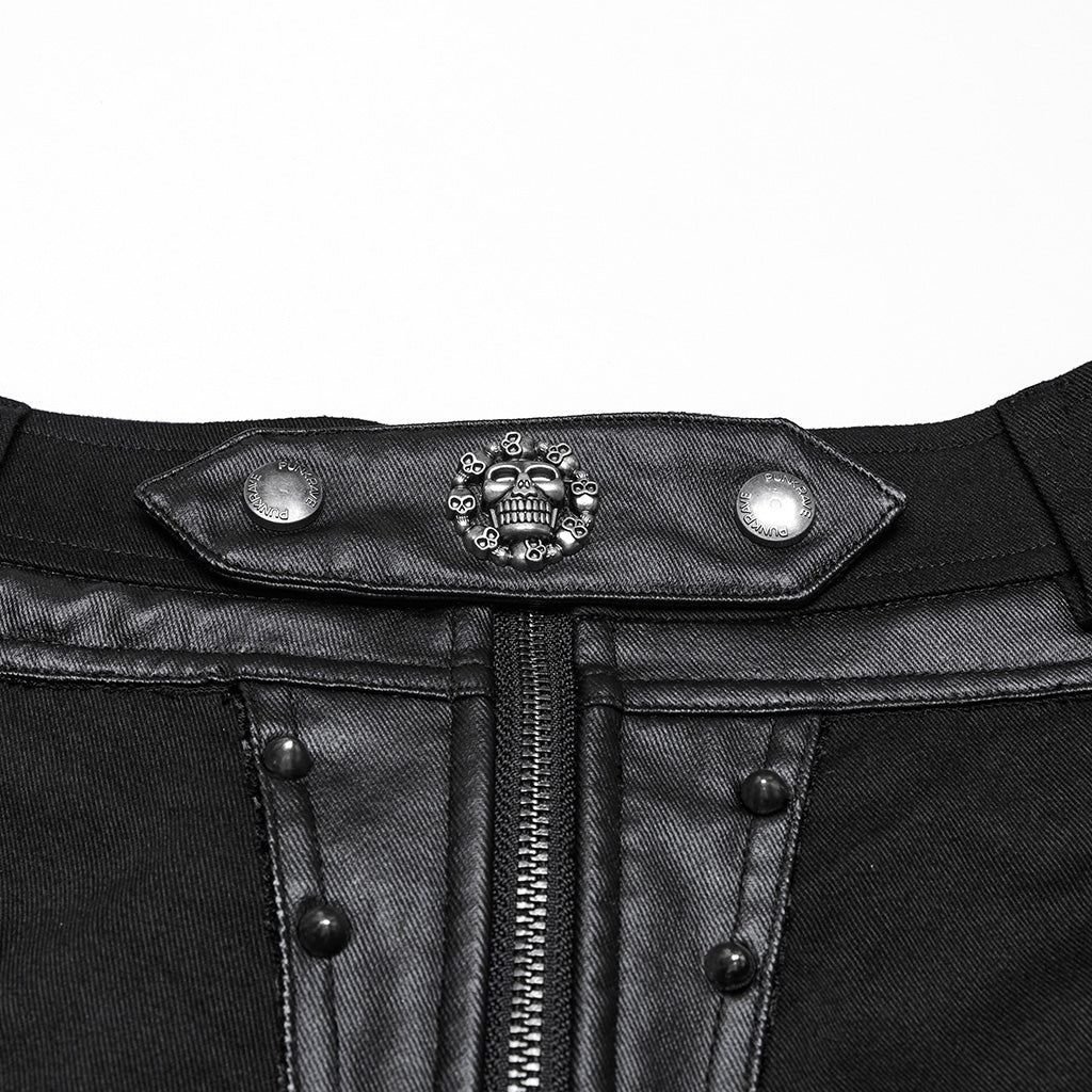 WK-685XDF Gothic Punk Pants with Studded Black Faux Leather High Waist Design - Image 26