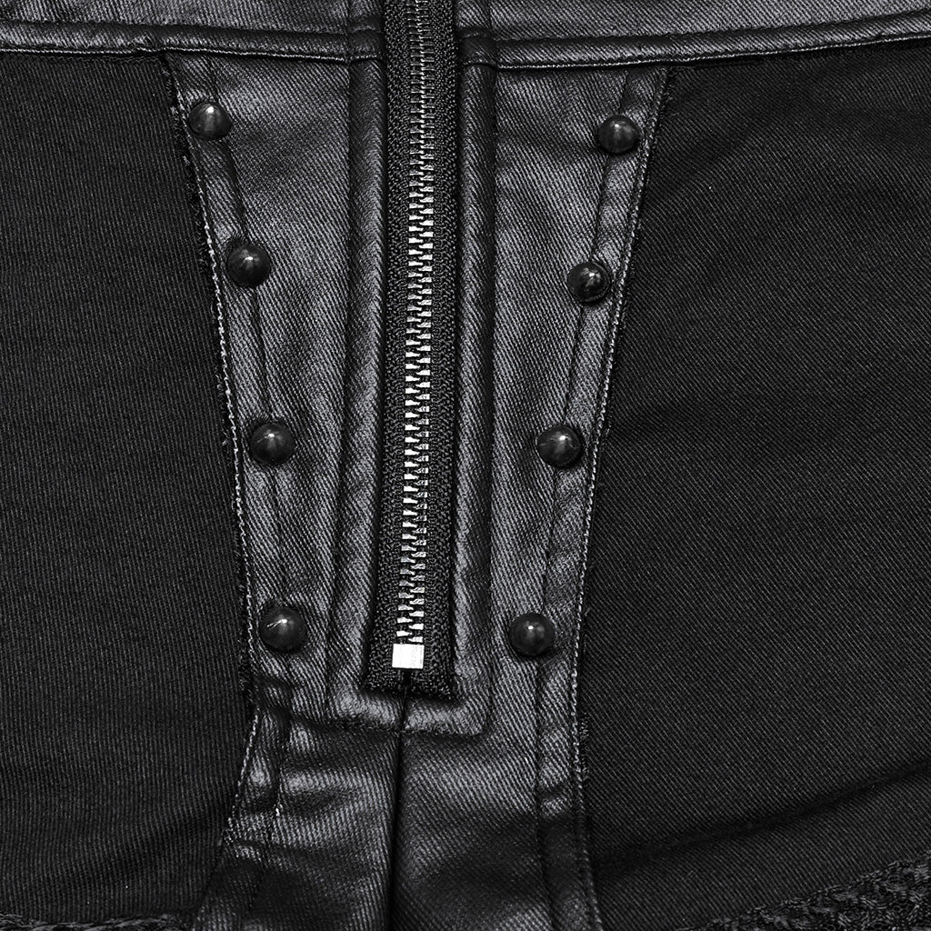 WK-685XDF Gothic Punk Pants with Studded Black Faux Leather High Waist Design - Image 27