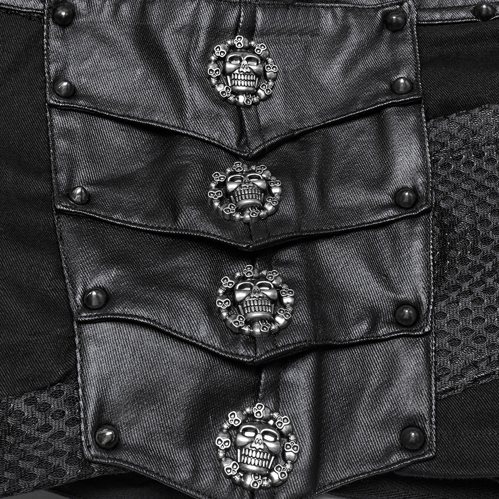 WK-685XDF Gothic Punk Pants with Studded Black Faux Leather High Waist Design - Image 28