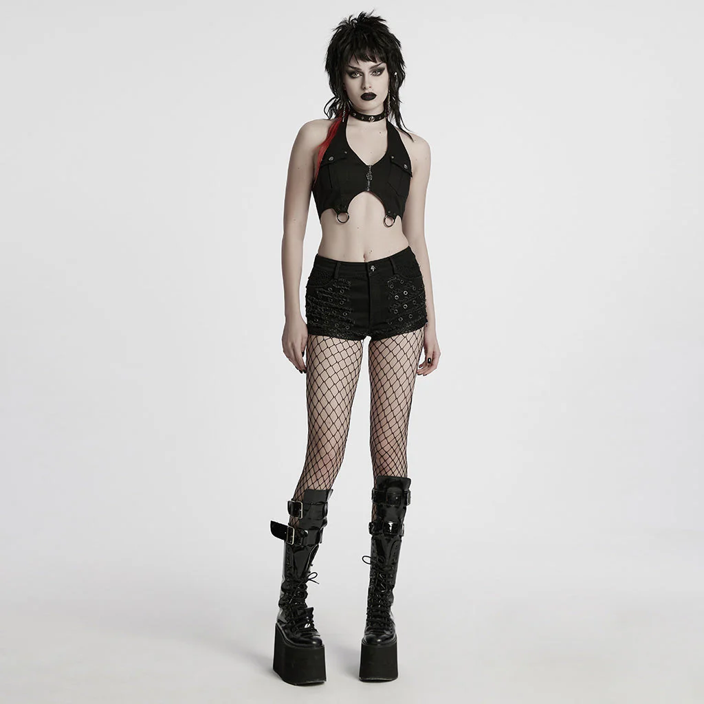 WK-692XDF Edgy Black Punk Pants with Grommet Lace-Up Detailing - Image 23