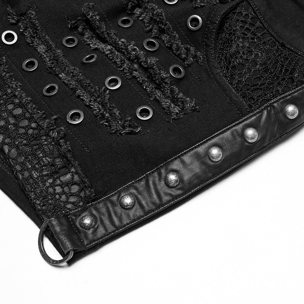 WK-692XDF Edgy Black Punk Pants with Grommet Lace-Up Detailing - Image 25