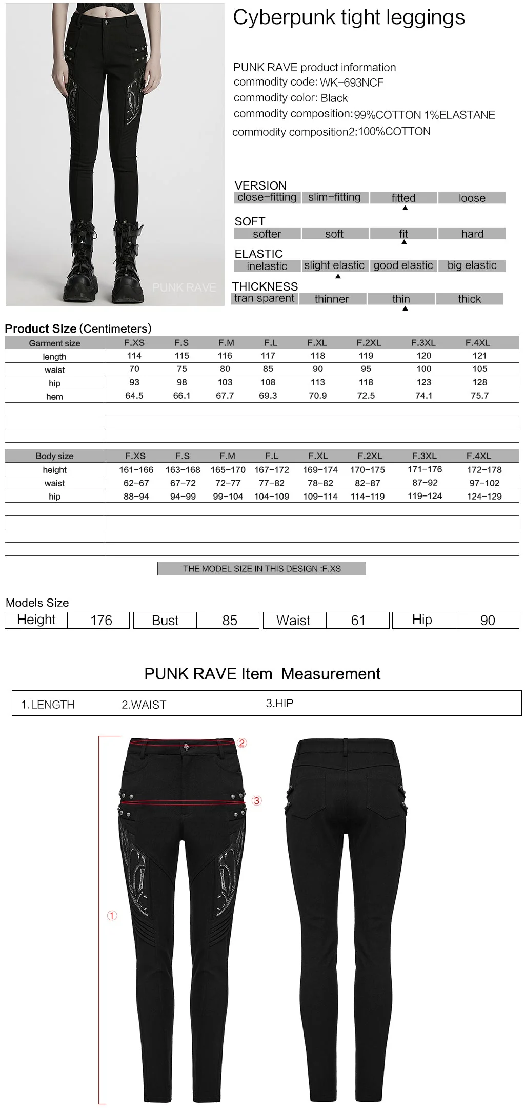 WK-693NCF Edgy Punk Pants Studded High Waist Skinny Design - Image 12