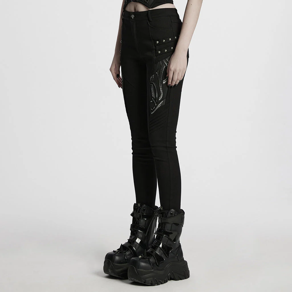 WK-693NCF Edgy Punk Pants Studded High Waist Skinny Design - Image 13