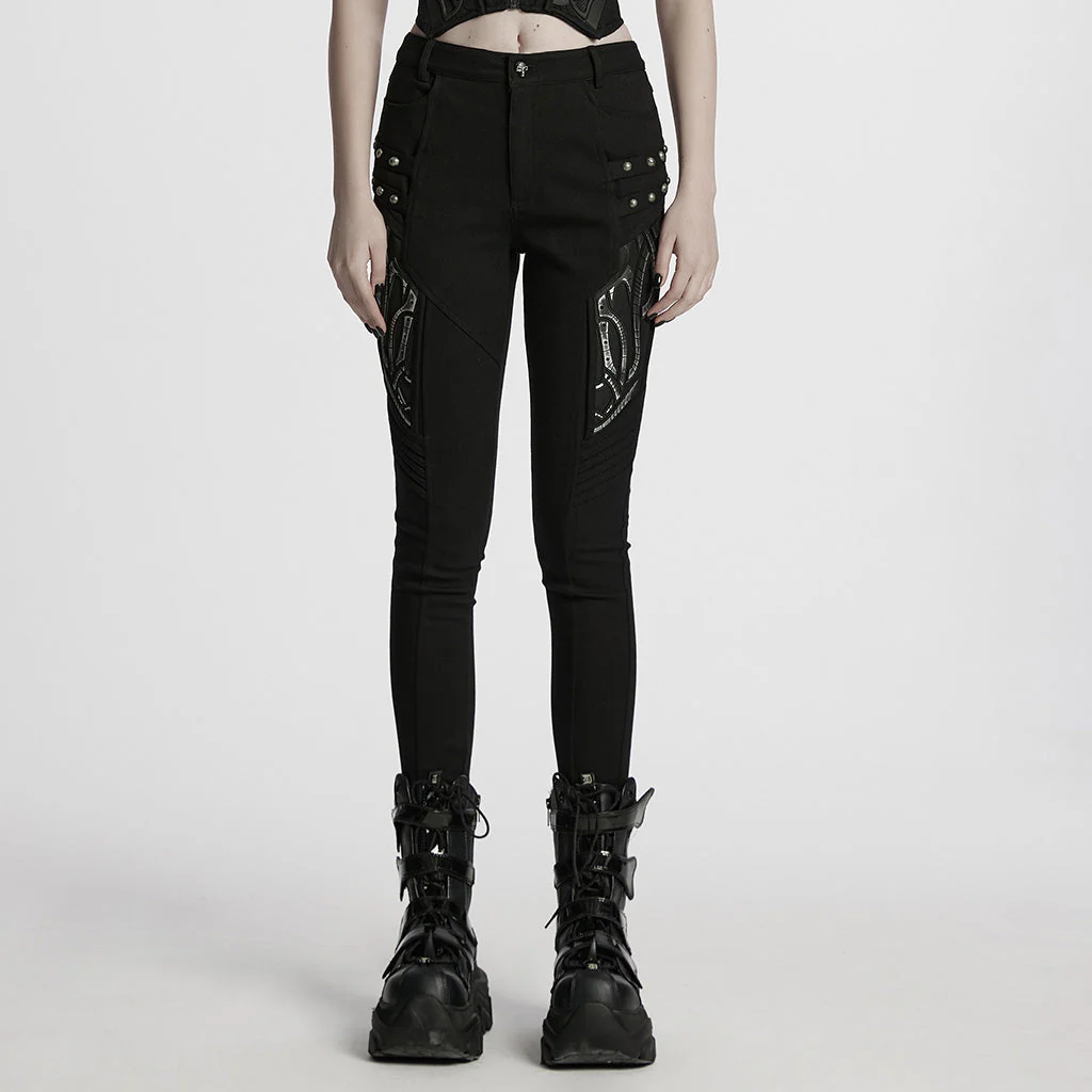 WK-693NCF Edgy Punk Pants Studded High Waist Skinny Design - Image 21