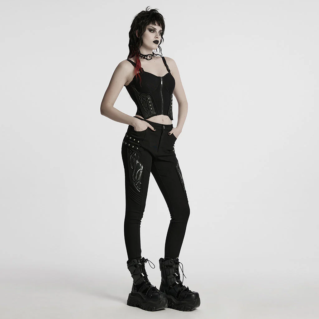 WK-693NCF Edgy Punk Pants Studded High Waist Skinny Design - Image 25
