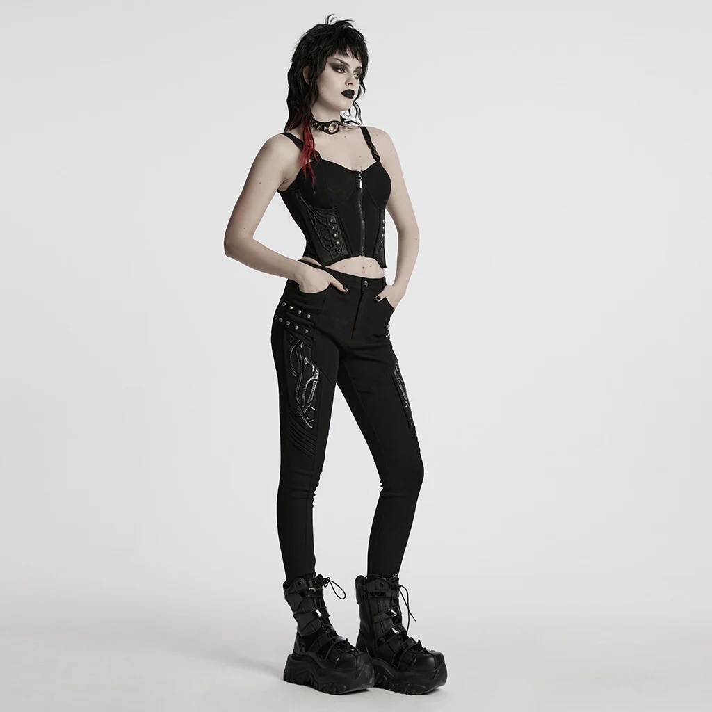 WK-693NCF Edgy Punk Pants Studded High Waist Skinny Design - Image 5