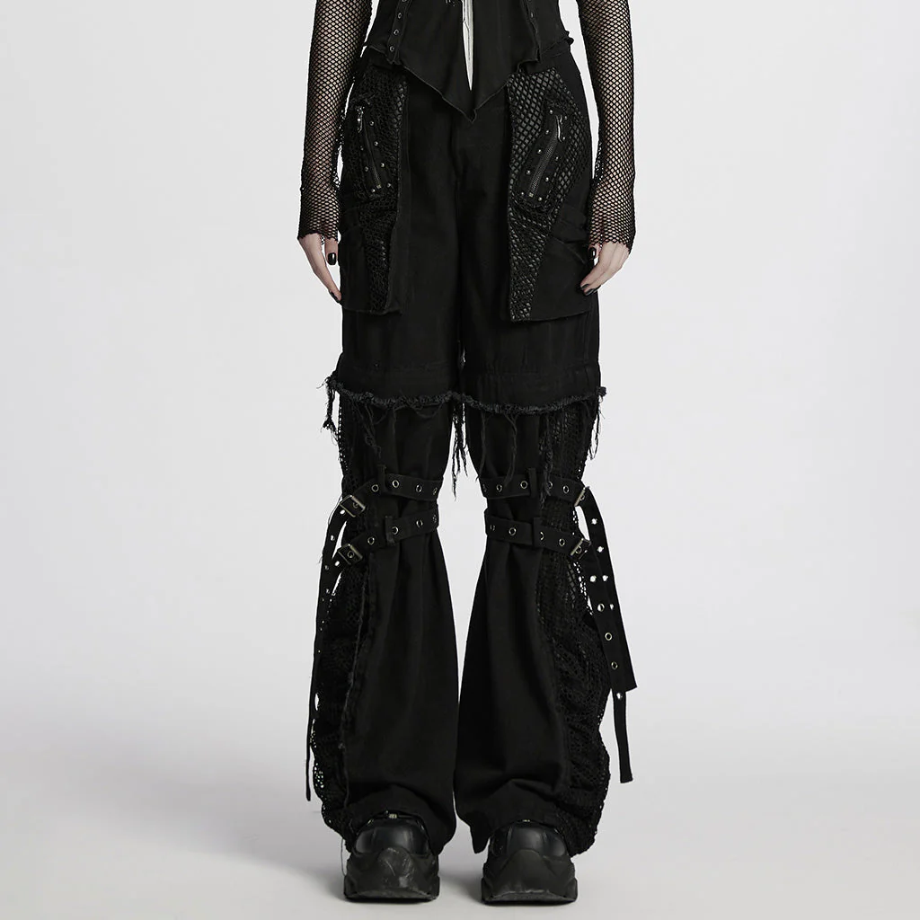 WK-694NCF Edgy Punk Pants with Buckles and Mesh Details - Image 11