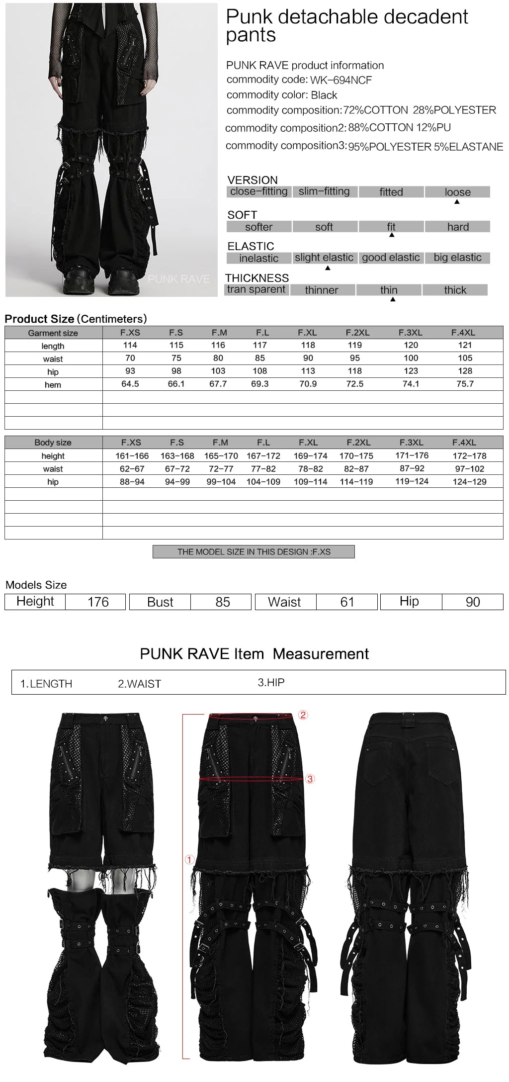 WK-694NCF Edgy Punk Pants with Buckles and Mesh Details - Image 12