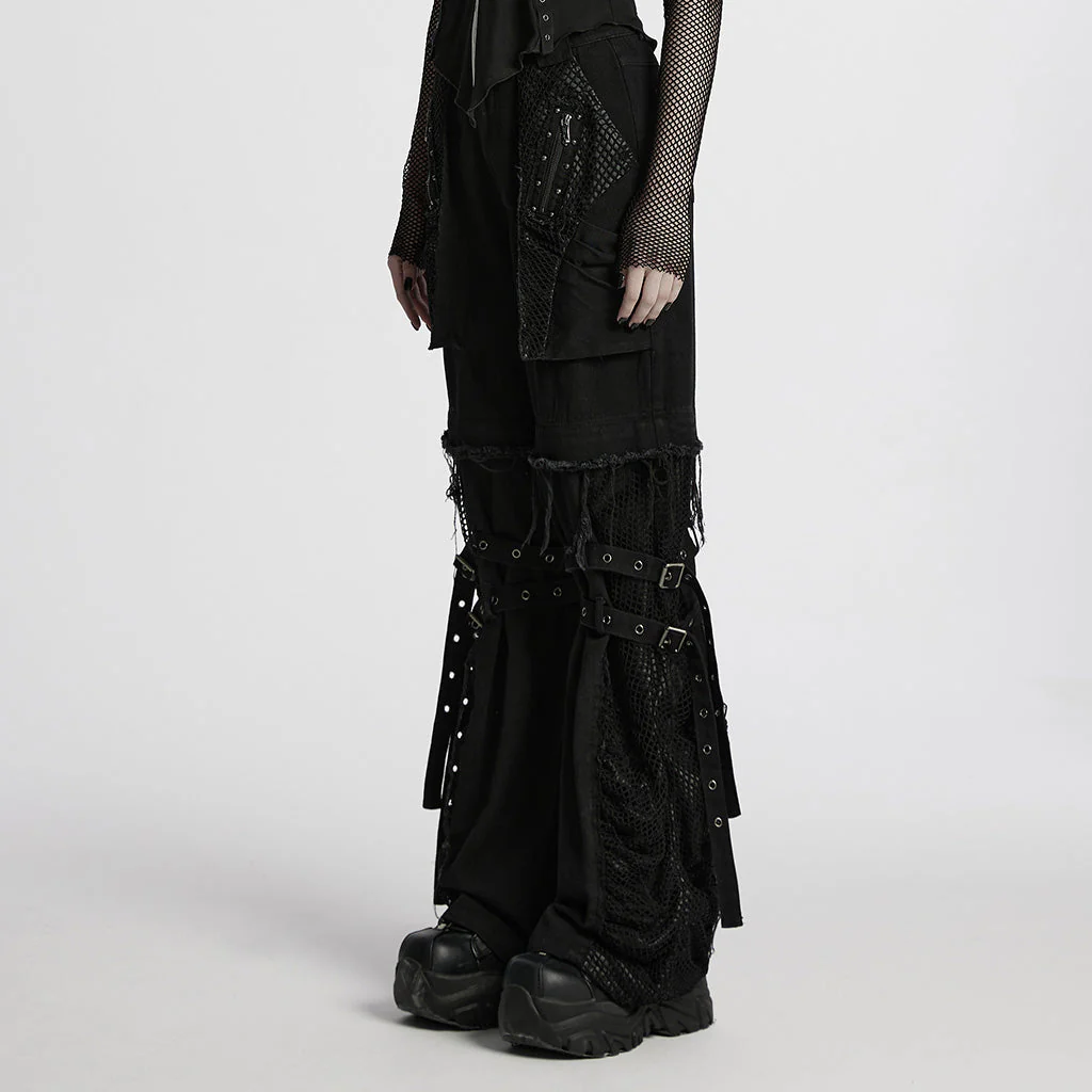 WK-694NCF Edgy Punk Pants with Buckles and Mesh Details - Image 13