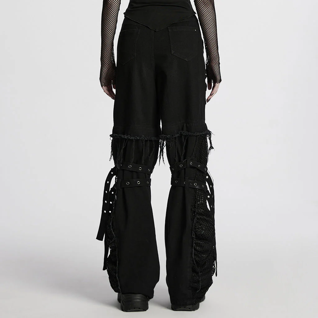 WK-694NCF Edgy Punk Pants with Buckles and Mesh Details - Image 14