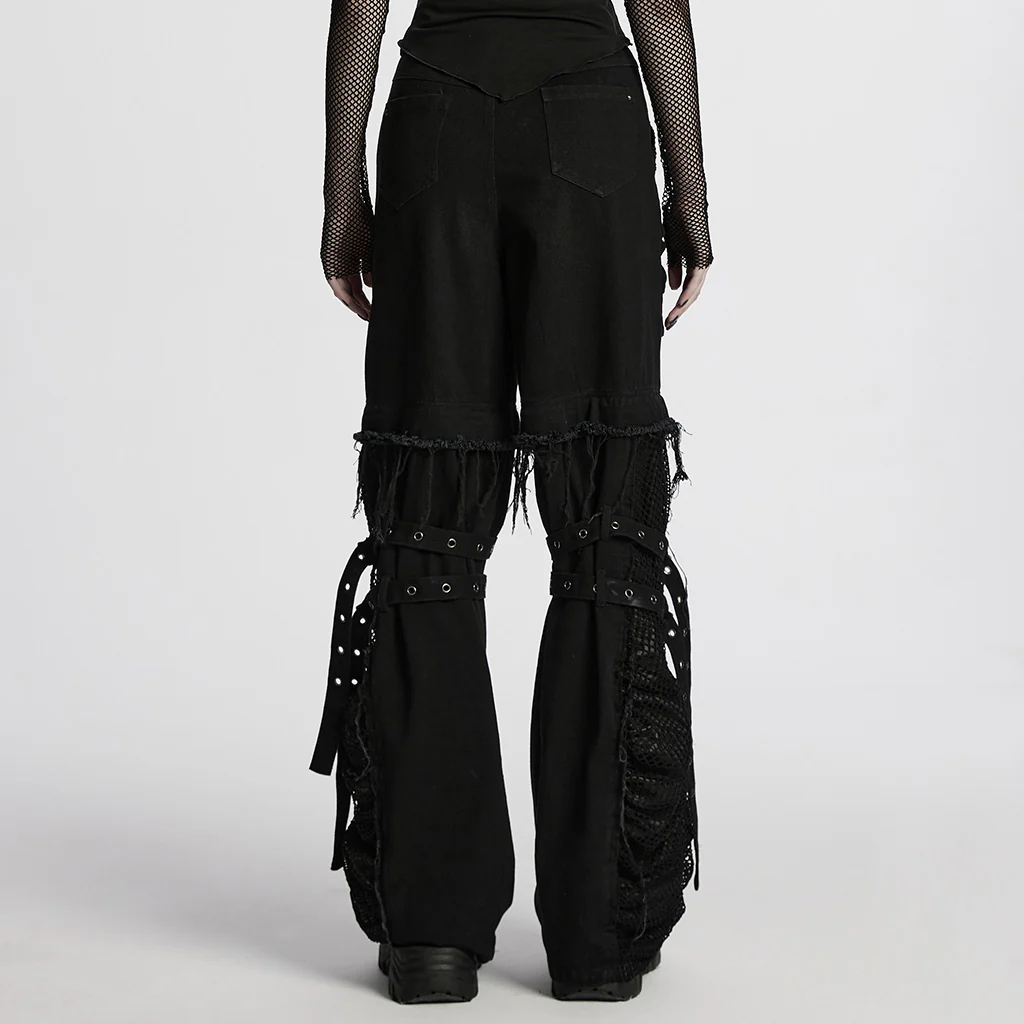 WK-694NCF Edgy Punk Pants with Buckles and Mesh Details - Image 4