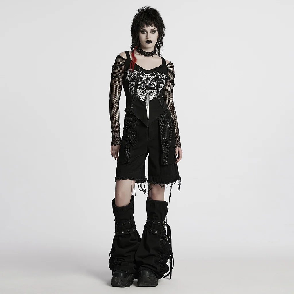 WK-694NCF Edgy Punk Pants with Buckles and Mesh Details - Image 5
