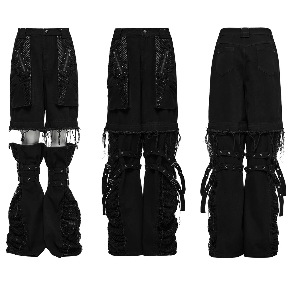 WK-694NCF Edgy Punk Pants with Buckles and Mesh Details - Image 6