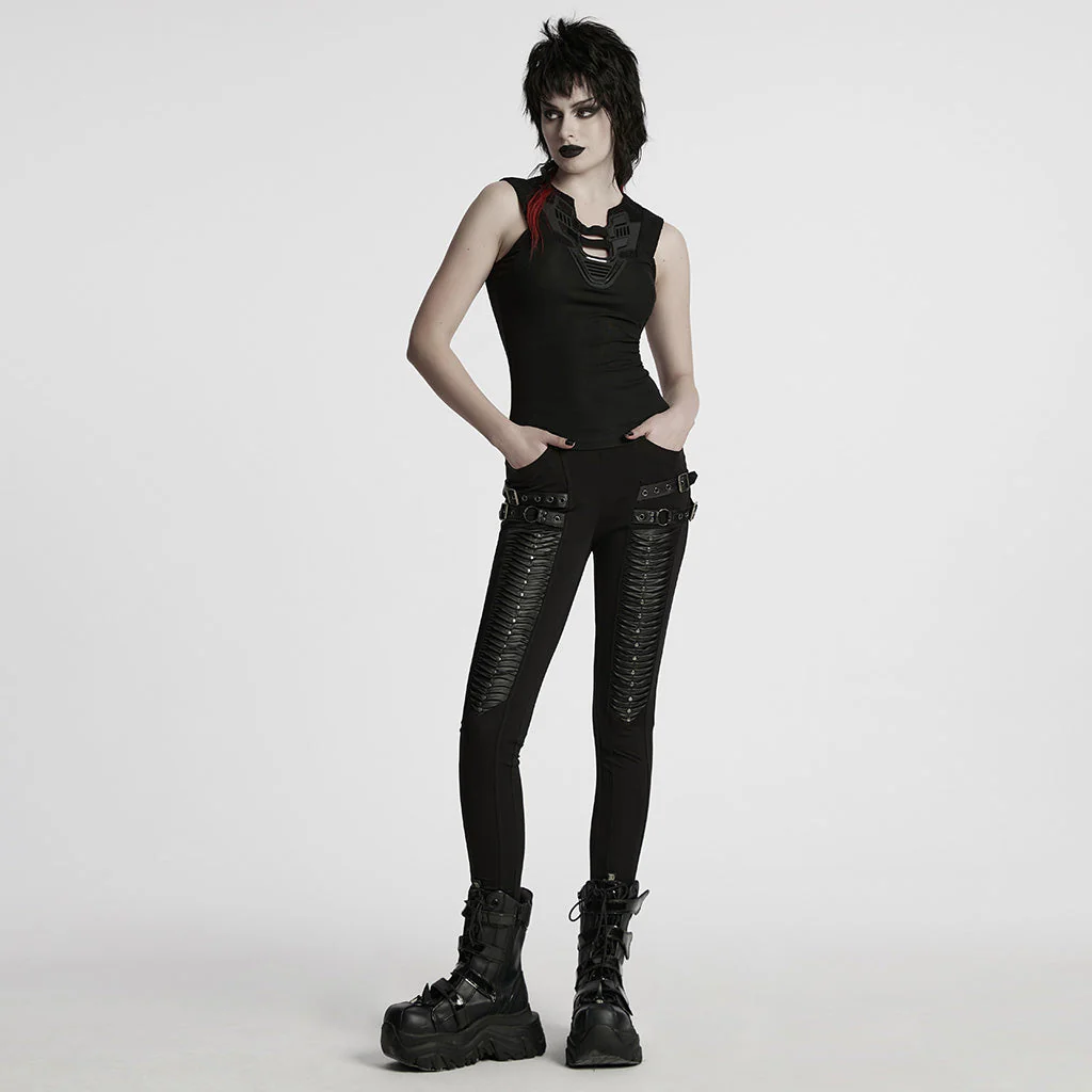 WK-695DDF Gothic Punk Pants with Zipper and Buckle Details - Image 15
