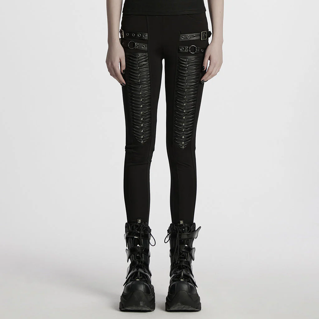 WK-695DDF Gothic Punk Pants with Zipper and Buckle Details - Image 21