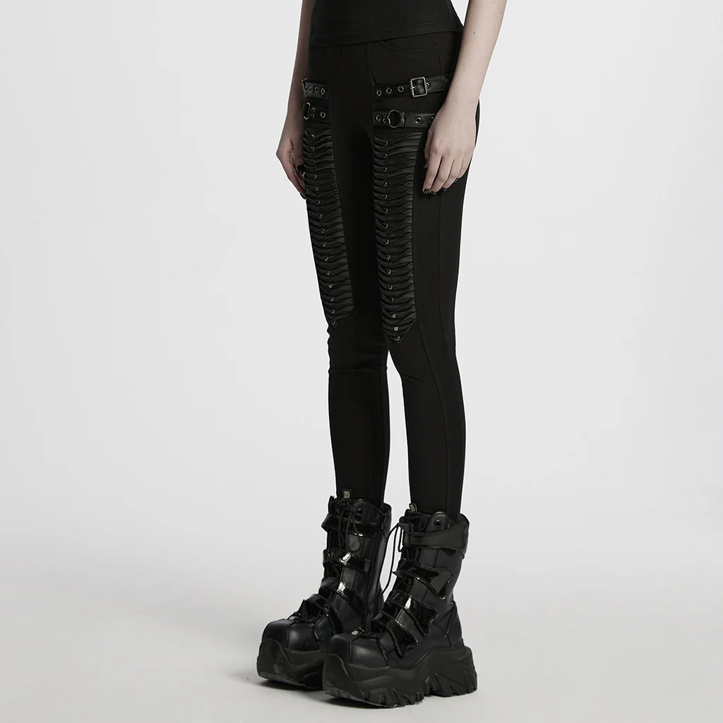 WK-695DDF Gothic Punk Pants with Zipper and Buckle Details - Image 3
