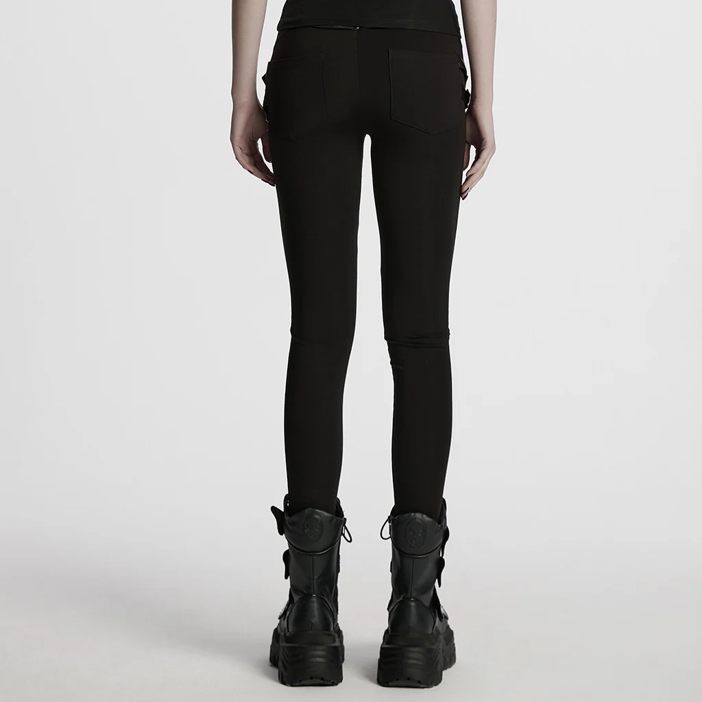 WK-695DDF Gothic Punk Pants with Zipper and Buckle Details - Image 4