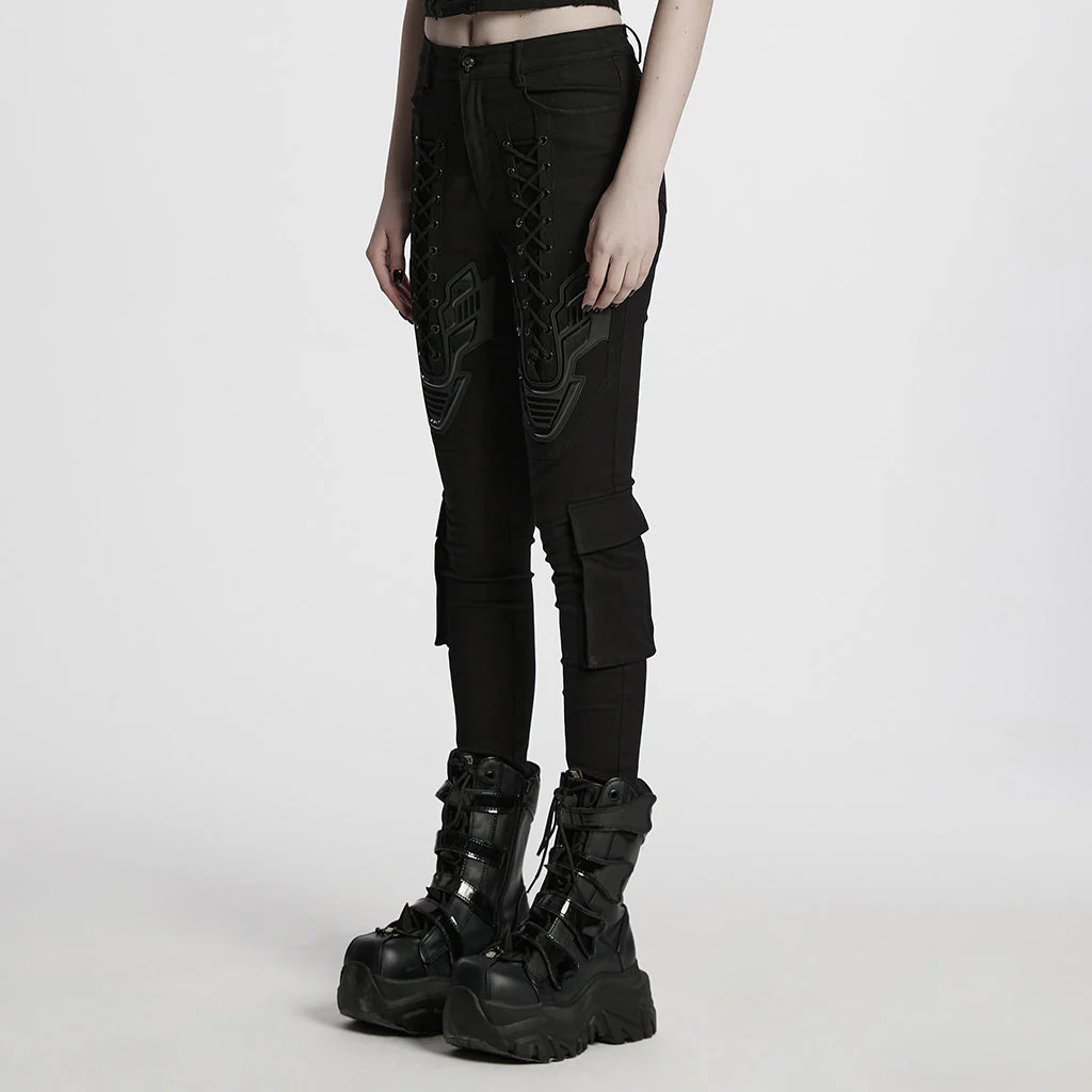 WK-703NCF Gothic Lace-Up Punk Pants with Ribbed Panel Accents - Image 13