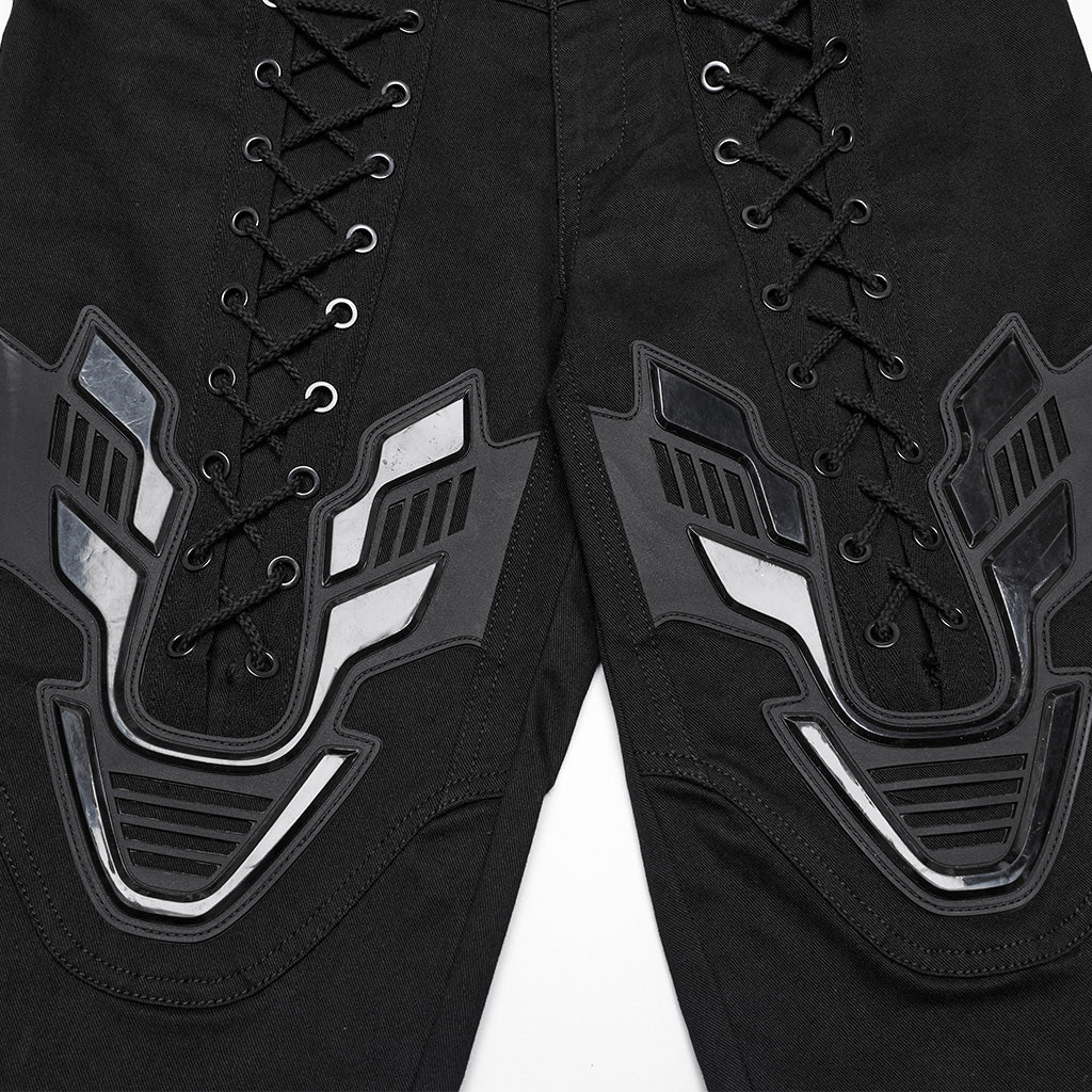 WK-703NCF Gothic Lace-Up Punk Pants with Ribbed Panel Accents - Image 27