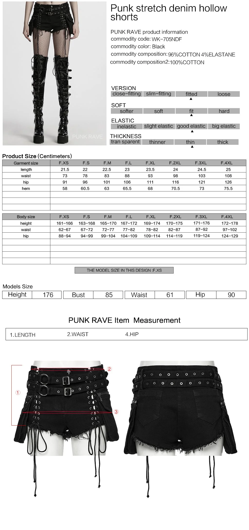 WK-705NDF Edgy Lace-Up Belted Punk Pants Shorts Gothic Style - Image 12