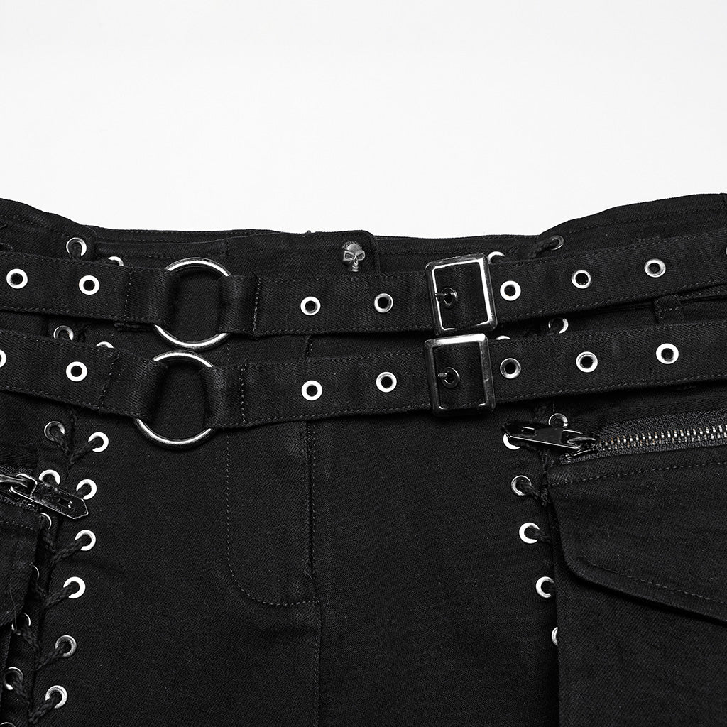 WK-705NDF Edgy Lace-Up Belted Punk Pants Shorts Gothic Style - Image 17