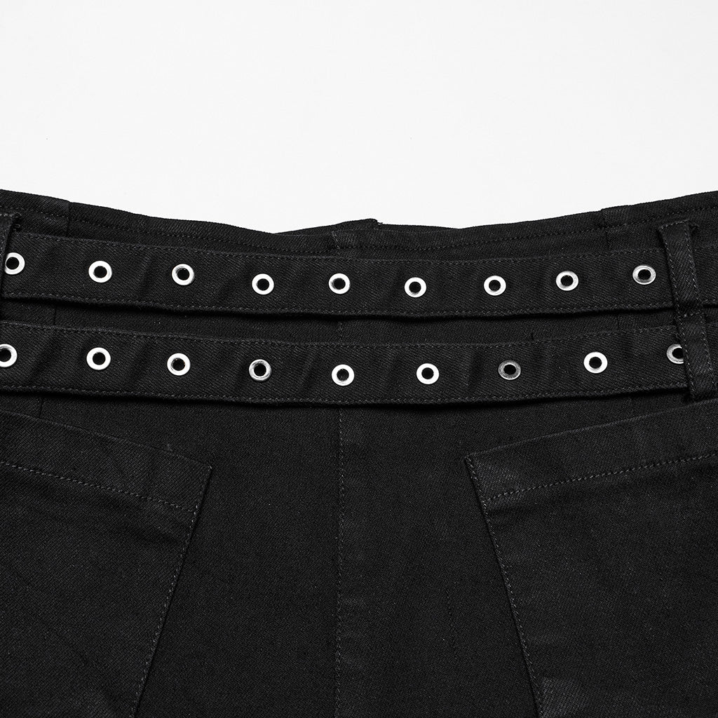 WK-705NDF Edgy Lace-Up Belted Punk Pants Shorts Gothic Style - Image 28