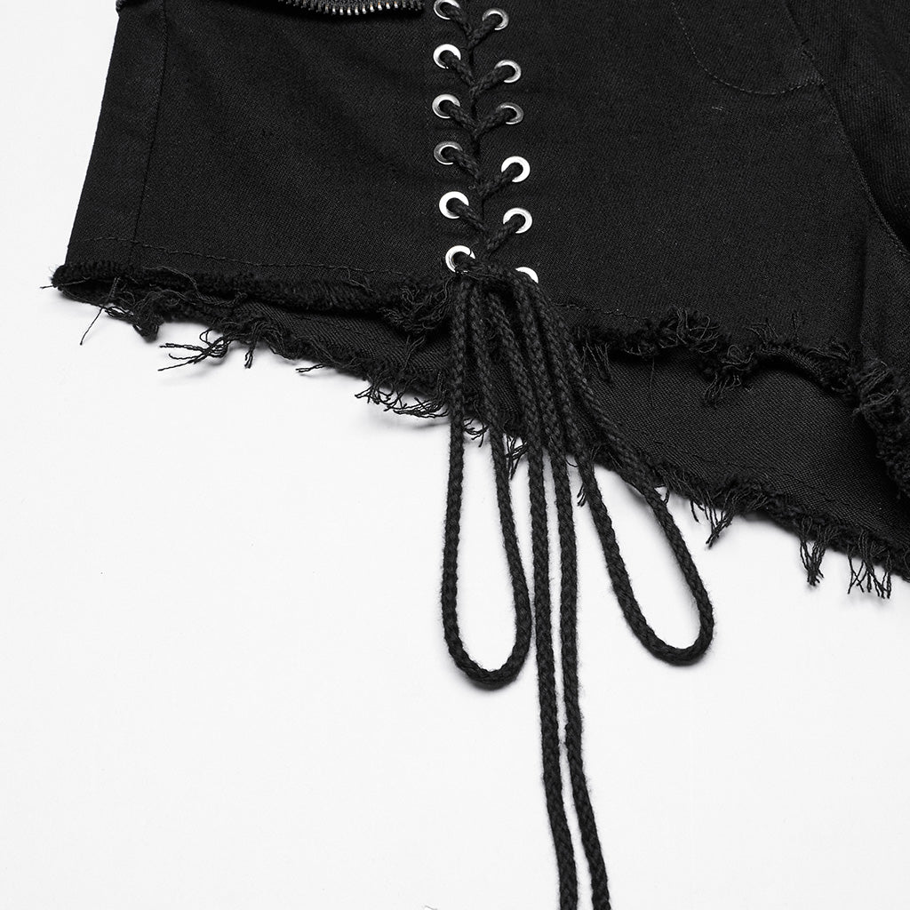 WK-705NDF Edgy Lace-Up Belted Punk Pants Shorts Gothic Style - Image 29