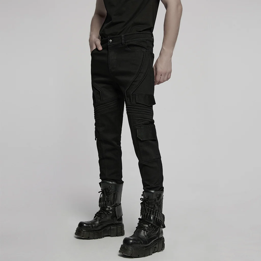 WK-706NCM Mens Distressed Cargo Punk Pants with Tactical Style Pockets - Image 3