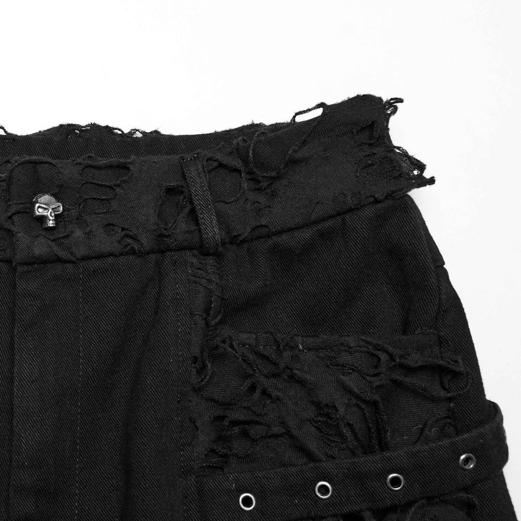 WK-707XCM Edgy Distressed Black Punk Pants with Strap Details - Image 17